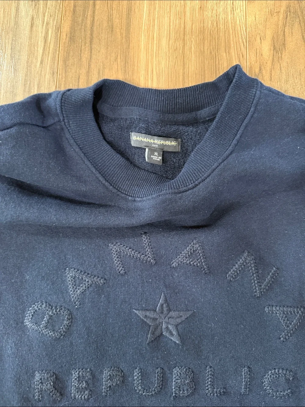 Banana Republic Men's Dark Navy Embossed Logo Crewneck Sweater